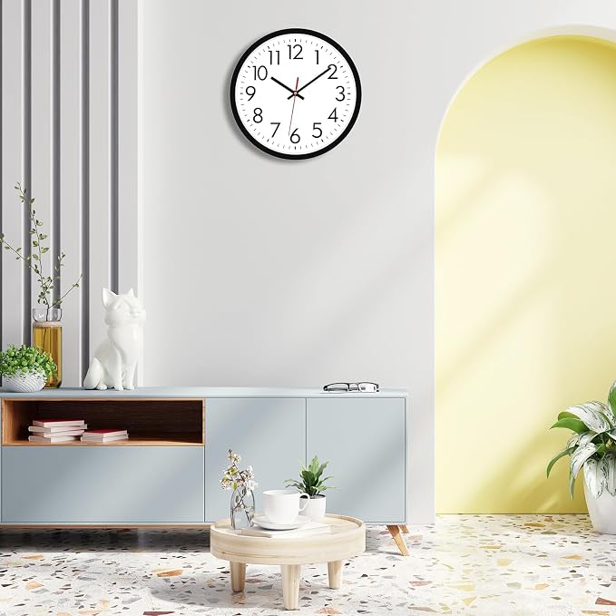 Lumuasky 14 Inch Modern Wall Clock Battery Operated Silent Non-Ticking Large Analog Classic Round Clock for Office, Home, Kitchen, Bedroom, School, Living Room (Black)