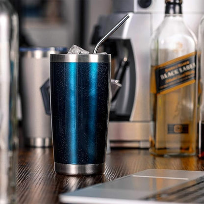 COMOOO 20oz Double Wall Vacuum Insulated Travel Mug, Stainless Steel Tumbler with Lid and Straw Durable Powder Coated Insulated Coffee Cup for Cold & Hot Drinks (Peacock blue, 1)
