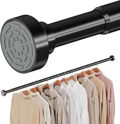Supforce No Drilling Closet Rods for Hanging Clothes, Non Slip Tension Rod with Heavy Duty Clothes Hanging Rod, 17-28 Inches Adjustable Spring Closet Rod for Closet Wardrobe Bathroom Laundry RV, Black