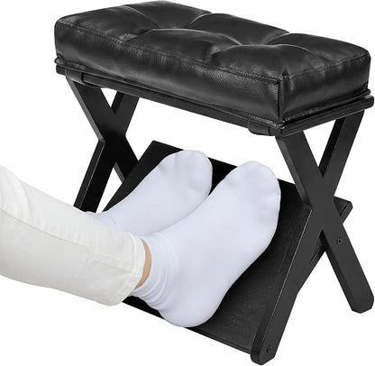 Double Step Foot Stool Under Desk, Wooden Ergonomic Foot Rest with Non-Slip EVA Surface, Office Footstool for Posture Support, Home Office Gaming Desk Foot Rest for Adults-Black