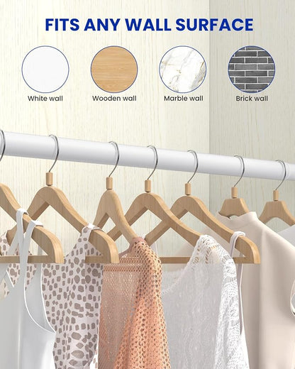 Supforce Closet Rods for Hanging Clothes, 17 to 159 Inches Stepless Adjustable Metal Closet Rod, 1.3 Inches Heavy Duty Clothes Hanging Rod for Closet Wardrobes Laundry RV, White