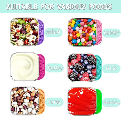 6Pack 6oz Stainless Steel Snack Containers for Kids, Easy Open Leak Proof Metal Toddler Snack Containers with Silicone Lids, Stackable Metal Toddler Lunch Box for Daycare, School and Travel