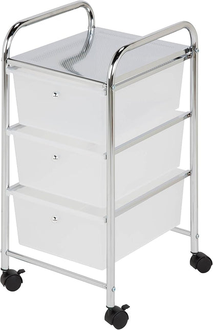 Honey-Can-Do 3-Drawer Plastic Storage Cart on Wheels,Silver