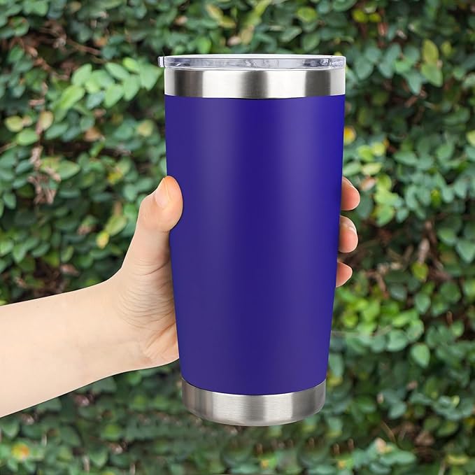 20oz Stainless Steel Tumbler with Lid, Travel Mug - Double Wall Vacuum Powder Coated Cup - Dark Blue, 1 Pack