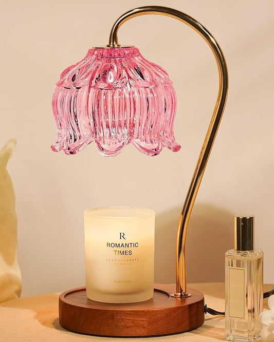 Funistree Flower Candle Warmer Lamp with Timer, Dimmable Candle Lamp Warmer, Christmas Birthday Gifts for Women Mom Her, Housewarming Home Decor, Lotus Wax Warmer for Yankee Candles - Pink Lily