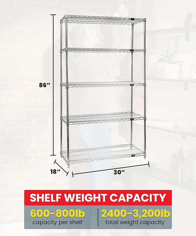 Quantum Storage Systems WR86-1830C-5 Starter Kit Wire Shelves Chrome 5 Shelves 86" H x 30" W x 18" D