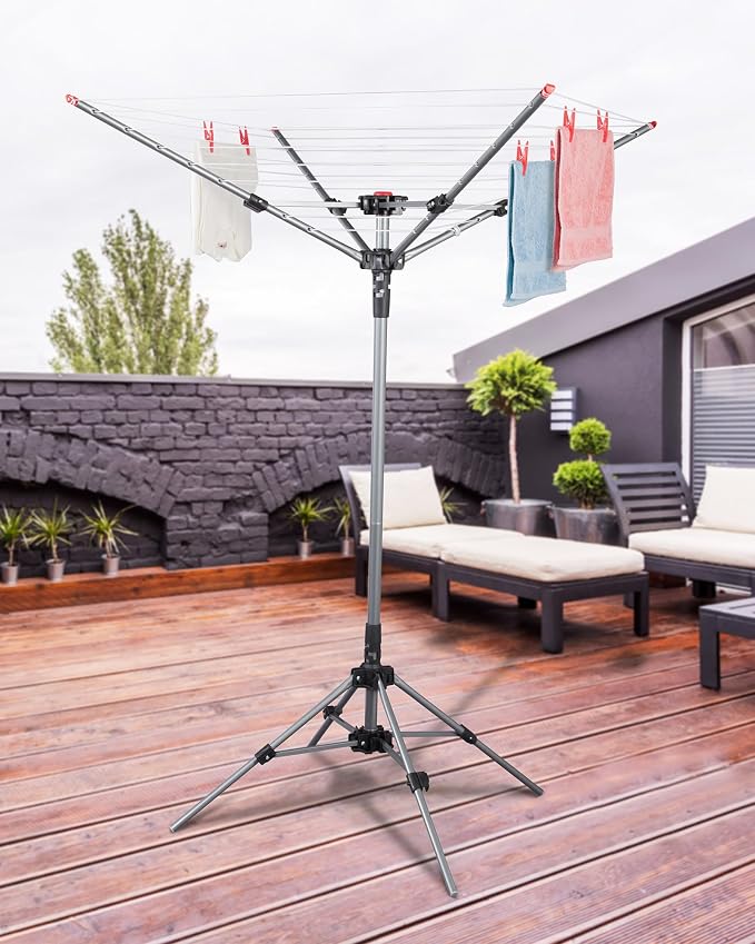 STORAGE MANIAC Portable Umbrella Clothes Drying Rack 8 Lines with 82 Feet Drying Space, Steel Frame & Adjustable Height, 4-arm Umbrella Clothesline for Laundry, Collapsible Indoor & Outdoor Drying