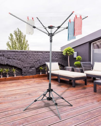 STORAGE MANIAC Portable Umbrella Clothes Drying Rack 8 Lines with 82 Feet Drying Space, Steel Frame & Adjustable Height, 4-arm Umbrella Clothesline for Laundry, Collapsible Indoor & Outdoor Drying