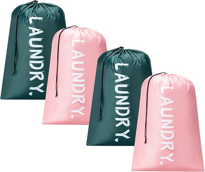 4 Pack XL Travel Laundry Bag, Machine Washable Dirty Clothes Organizer with Drawstring,Large Enough to Hold 4 Loads of Laundry, Easy Fit a Laundry Hamper or Basket Travel Essentials 24" x 36"