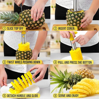 Zulay Kitchen Pineapple Corer and Slicer Tool – Stainless Steel Pineapple Cutter with Eye Remover Tool – Ergonomic Handle & Easy Core Remover – Reinforced Heavy-Duty Blade – Yellow