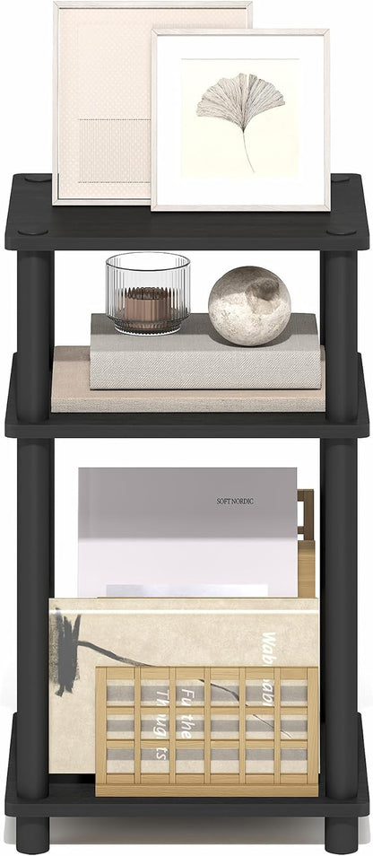Furinno Turn-N-Tube Side Table, 3-Tier End Table with Open Shelf, Toolless Assembly Night Stand, Bedside Table, for Living Room, Bedroom, Dark Americano