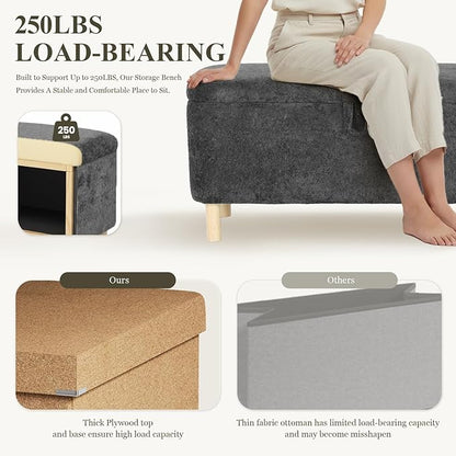 Ottoman with Storage, Storage Ottoman Bench, Entryway Bench with Wood Legs for Living Room, Sitting Area, Dark Grey