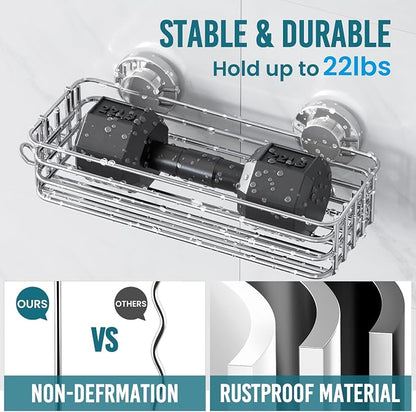 TAILI Shower Caddy Suction Cup, 3 Pack Shelves for Inside with Hooks & Soap holder Toothbrush Cups, Removable Bathroom Organizer, Rustproof Silver Holder Storage-Silver