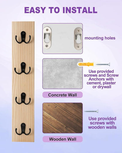 UCEC Wooden Key Holder Wall Mount with Hooks, Vertical Key Holder for Wall Organizer for Keys, Wallets, Mail – Space-Saving Key Rack Wall Mount for Entryway, Living Room, or Garage – Natural Wood