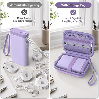 Comecase Case Compatible with Nelko P21/ for Phomemo D30 D35 Label Maker Machine, for JADENS D11/ for SUPVAN Mini Labeler Sticker, Labler Maker Storage for Tape&Accessories (Light Purple)