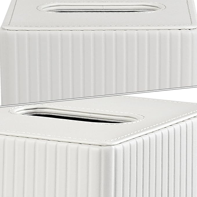 PU Leather Tissue Box Cover Square Tissue Box Holder for Bathroom Vanity Countertop Night Stands Bedroom Office Desk,Modern Tissue Decorative Organizer with Magnetic Closure (Cream White)