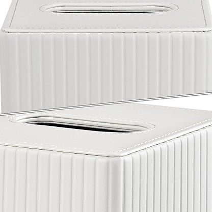 PU Leather Tissue Box Cover Square Tissue Box Holder for Bathroom Vanity Countertop Night Stands Bedroom Office Desk,Modern Tissue Decorative Organizer with Magnetic Closure (Cream White)