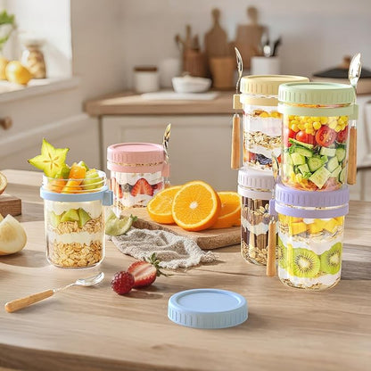 HomArtist 16oz Overnight Oats Containers with Lids and Spoons, 4 Pack Wide Mouth Mason Jars with Airtight Lids, Overnight Oats Jars for Salad, Chia Seed, Cereal, Yogurt