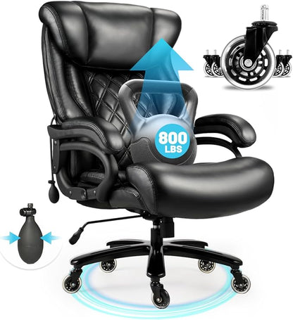 800lbs Executive Chairs, Executive Office Chairs for Big and Tall with Adjustable Lumbar Support, Office Chair for Heavy People, Leather Desk Chairs with Quiet Rubber Wheel and Extra Wide seat
