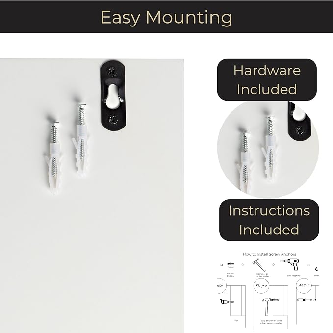 BLU MONACO | Wall Mount Key Holder with Mail Organizer | Wooden Command Center with 3 Hooks and 2-Tier Letter Pockets | Entryway Mail Sorter & Key Rack | White Geometric Wall Organizer for Office Home