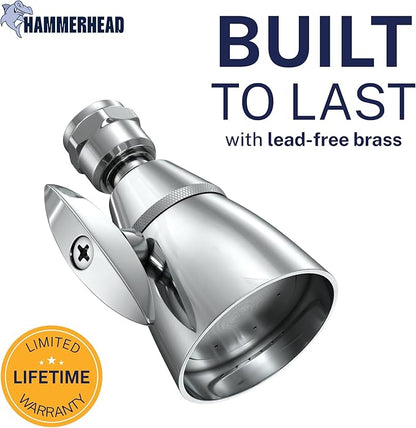 HammerHead Showers® Solid Metal 2 Inch High Pressure Shower Heads - CHROME – 2.5 GPM Shower Heads High Pressure - High Flow Shower Head with ADJUSTABLE SPRAY PATTERN - Fixed Shower Head