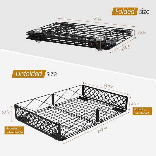 NADAMOO Low Profile Under Bed Storage with Wheels, 4 Pack Rolling Storage Containers, Foldable Metal Organizer Bins