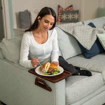 Shamrock Home Bamboo Trayble Couch Arm Table, Clip On Tray Sofa Table for Couches. Sofa Arm Tray, Armchair Table for TV Dinners, Remotes, Drinks and Snacks - 13.75 x 9.5inch, Brown