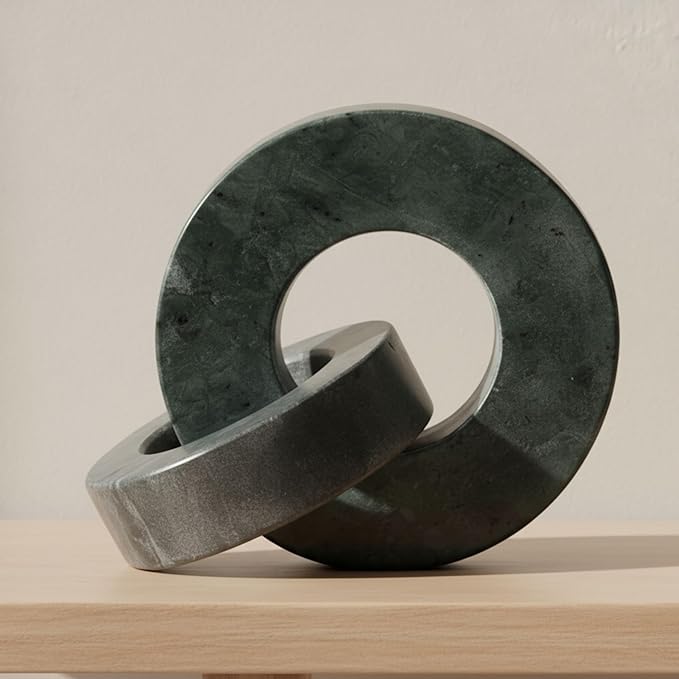 Home Decor and Bathroom Decor Marble Double Ring - Modern Shelf Sculpture and Office Accents for Room Styling - Coffee Table Ornaments and Living Room Decor Statues Design - 6", Green & Black
