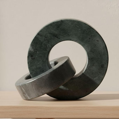 Home Decor and Bathroom Decor Marble Double Ring - Modern Shelf Sculpture and Office Accents for Room Styling - Coffee Table Ornaments and Living Room Decor Statues Design - 6", Green & Black