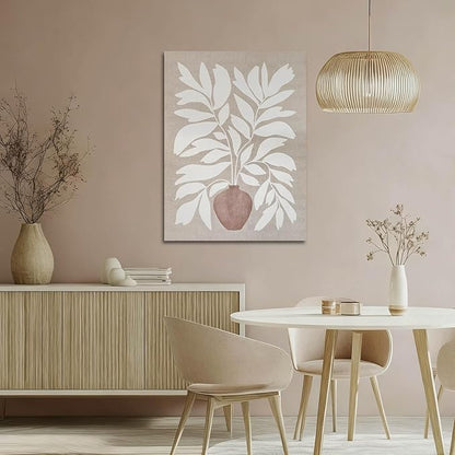 ZENPEE Boho Botanical Wall Art, Neutral Beige Canvas Prints, Framed, Ready to Hang, Modern Farmhouse Decor for Living Room Bedroom 24x32 inch