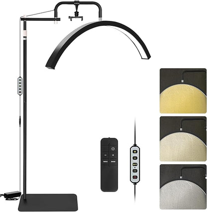Lash Lamp - Esthetician Light for Eyelash Tech,Tattoo Artists, Nail Tech, Led Half Moon Light for Lashes Extensions, Warm/Cool Floor Piano Lamp with Phone Holder, Adjustable Brightness & Height