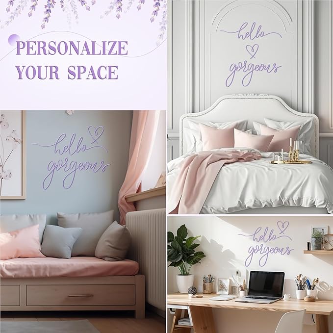 Hicarer Hello Gorgeous Metal Wall Art Decor Minimalist Decoration Metal Hello Gorgeous Decorative Sign for Living Room Office Bedroom Hotel Home Wall Decoration(Purple,Classic Style)