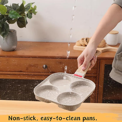 Egg Pan 4 Cup Nonstick Frying Omelette Pan with Lid for Breakfast Skillet for Eggs Pancake with 1 Spatula 1 Brush White