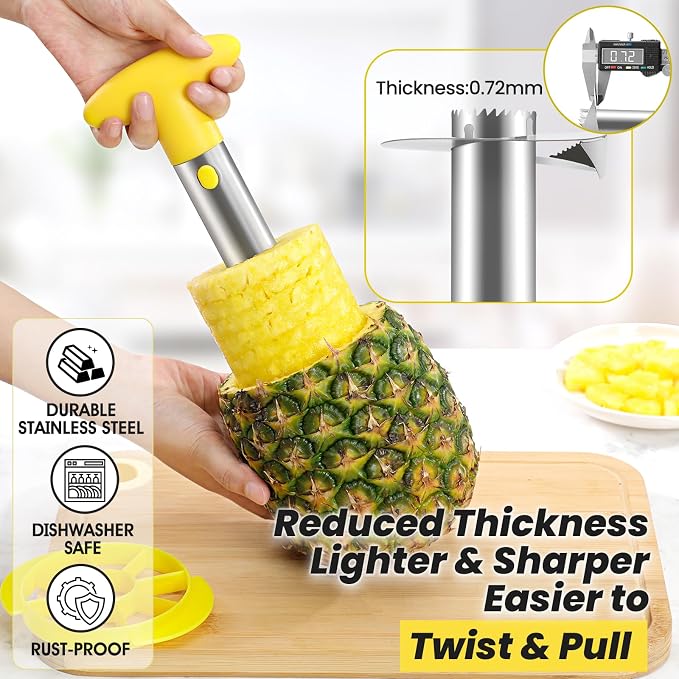 CUNSENR Premium Pineapple Corer and Slicer Tool - Pineapple Cutter with Sharp Serrated Tips - Easy to Use & Clean - Stainless Steel Core Remover for Pineapple - Slice and Core Fruits with Ease(Yellow)