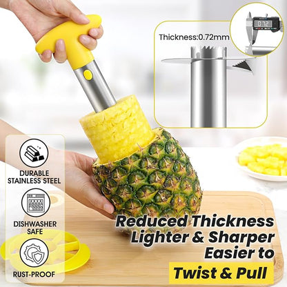 CUNSENR Premium Pineapple Corer and Slicer Tool - Pineapple Cutter with Sharp Serrated Tips - Easy to Use & Clean - Stainless Steel Core Remover for Pineapple - Slice and Core Fruits with Ease(Yellow)