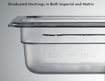 CURTA 6 Pack NSF Food Pans, 1/4 Size 2 1/2 Inch Deep, Commercial Polycarbonate Plastic Clear Freezer-Safe