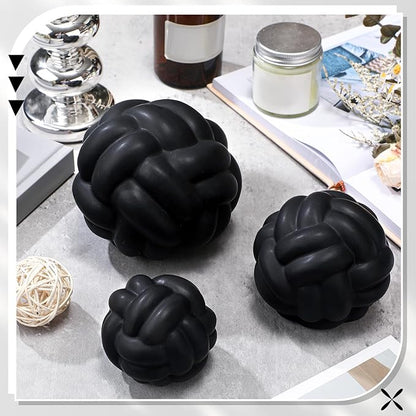 Wenqik 3 Pcs Knot Decor, Link Coffee Table Bookshelf Decor Accents, Ceramic Decorative Objects, Modern Home Minimalist Book Shelf Aesthetic Decoration, 3 Sizes (Matte Black)