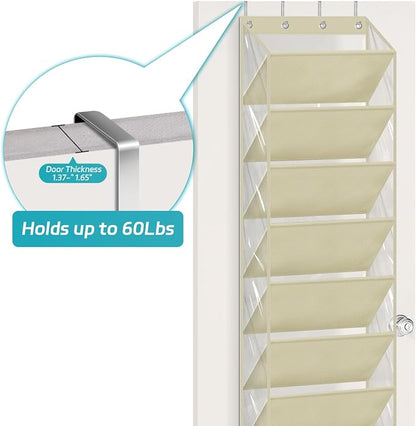 AOODA 10 Tier Clear Over the Door Shoe Organizer Storage, Deep Pockets Large Hanging Shoe Rack for Closet Door, Fit 20 Pairs Shoe Holder Hanger for Sneakers, Boots (Deep beige)