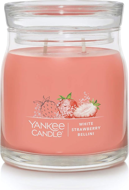 Yankee Candle White Strawberry Bellini Scented, Signature 13oz Medium Jar 2-Wick Candle, Over 35 Hours of Burn Time