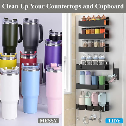 HuggieGems Magnetic Water Bottle Holder for Refrigerator, Cup Holder Organizer for Stanley and Tumbler for Kitchen, 6 Pack, Black