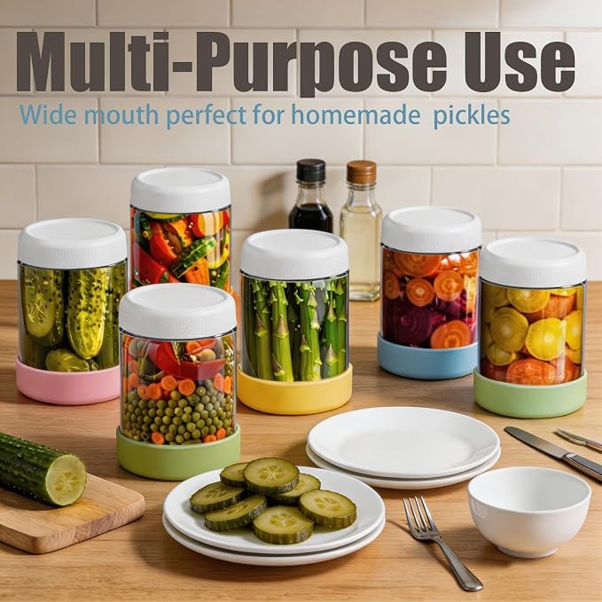 JohnBee 6-Pack 16 oz Glass Overnight Oats Containers with Airtight Lids and Silicone Sleeves - Wide Mouth Jars for Salad, Yogurt, pickles, Snacks, Spice & Sugar - Leakproof Glass Food Storage Jars