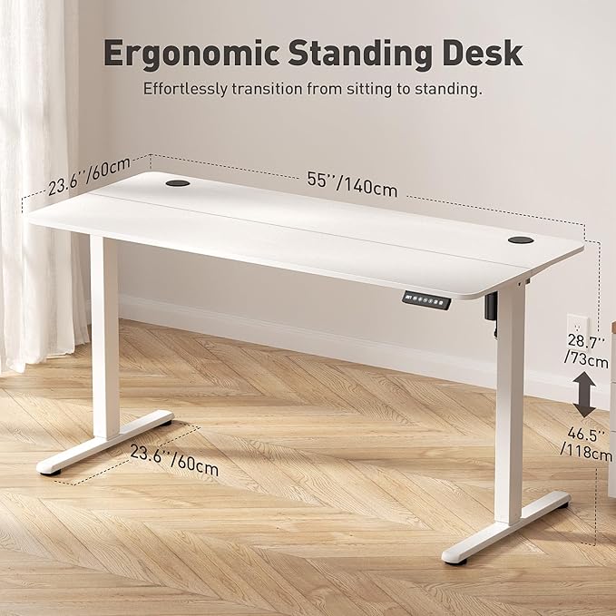 Electric Standing Desk Adjustable Height 55 x 24 Inch, Large Sit Stand Desk, Stand up Desk for Home Office, Computer Workstation (Spliced Desktop,White)