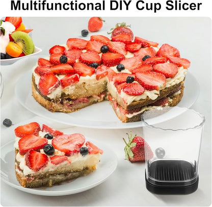 Strawberry Slicer：Fruit Slicer Cup Veggie Salad Speed Cutter for Strawberries Egg Banana Mushroom Cucumber Kiwi the Kitchen Portable Slicing Tool (Black)