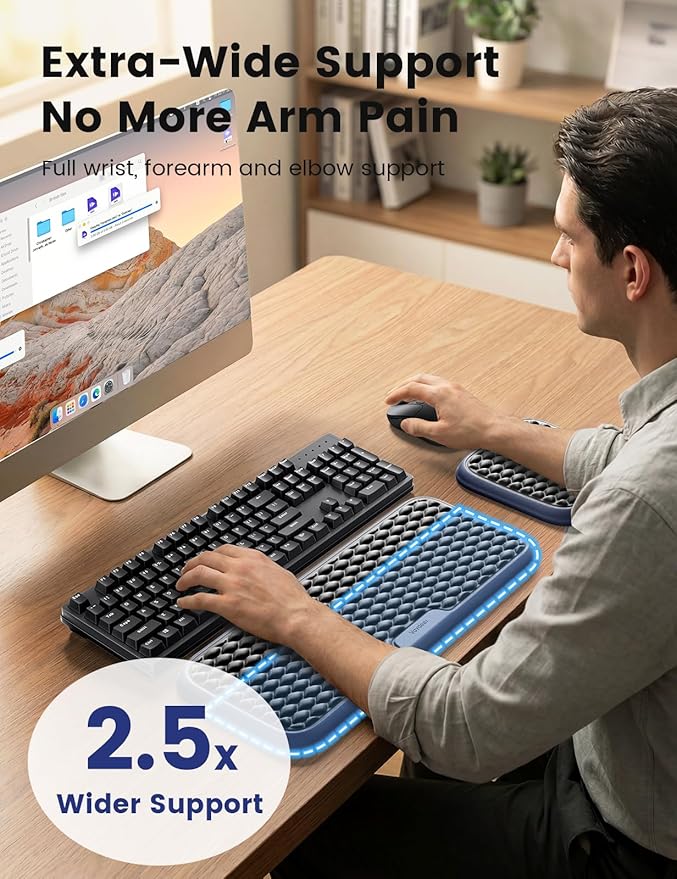 Vaydeer Extra Large Wide Wrist Rest Set for Keyboard and Mouse, Computer Ergonomic Wrist Support, Arm Elbow Pad Mouse Rest, Typing Pain Relief Soft Memory Foam Desk Cushion for Office Work Gaming