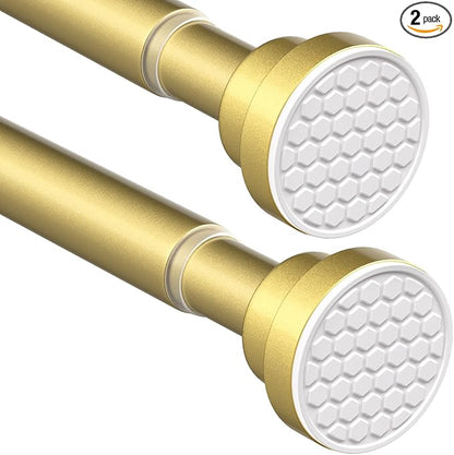 MEXAU 2 Pack Tension Curtain Rod For Window 30-64 Inches Adjustable Expandable Gold Spring Tension Rod Spring Curtain Rods No Drilling Extension Rods Tension Rod for Closet Doorway Kitchen