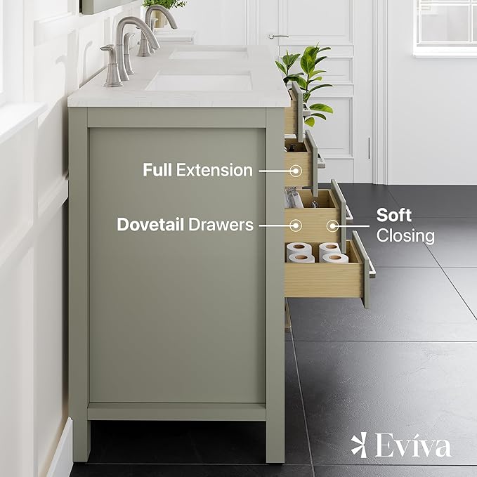 Eviva Aberdeen 48 Inch Bath Vanity with Sink- Gray Bathroom Vanity with Carrara Quartz Top