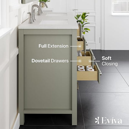 Eviva Aberdeen 48 Inch Bath Vanity with Sink- Gray Bathroom Vanity with Carrara Quartz Top