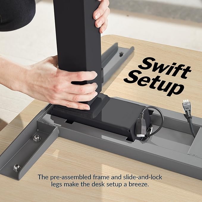 Vari ComfortEdge 48x30 Inch Adjustable Electric Standing Desk – Sit Stand VariDesk with Memory Presets, Sloped Edge, 220 LB Capacity + Tool-Free Assembly (Light Wood Top/Black Legs)
