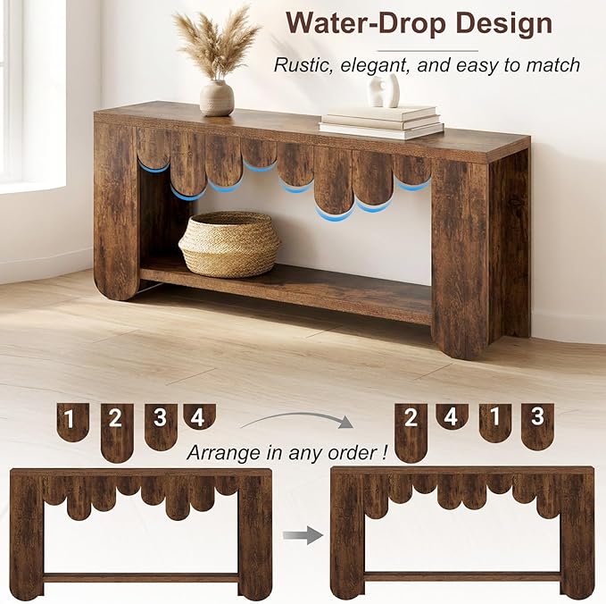 IBF Rustic Long Console Table, 63” Farmhouse Entryway Table with Storage, 2-Tier Wood Rectangular Sofa Table Behind Couch, Modern Entry Table for Hallway Entrance Foyer Home Living Room, Rustic Brown