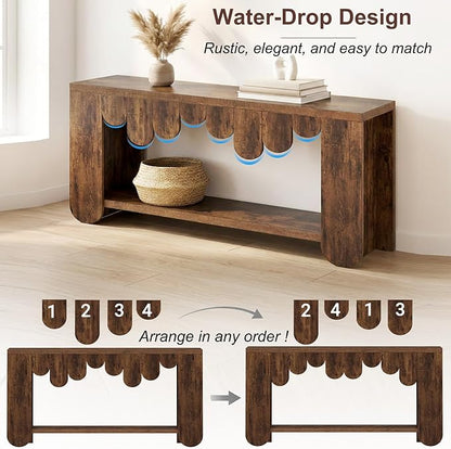 IBF Rustic Long Console Table, 63” Farmhouse Entryway Table with Storage, 2-Tier Wood Rectangular Sofa Table Behind Couch, Modern Entry Table for Hallway Entrance Foyer Home Living Room, Rustic Brown